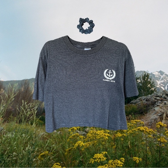 Grey Pin Striped Florida Keys Crop and Scrunchie Set - Picture 1 of 1